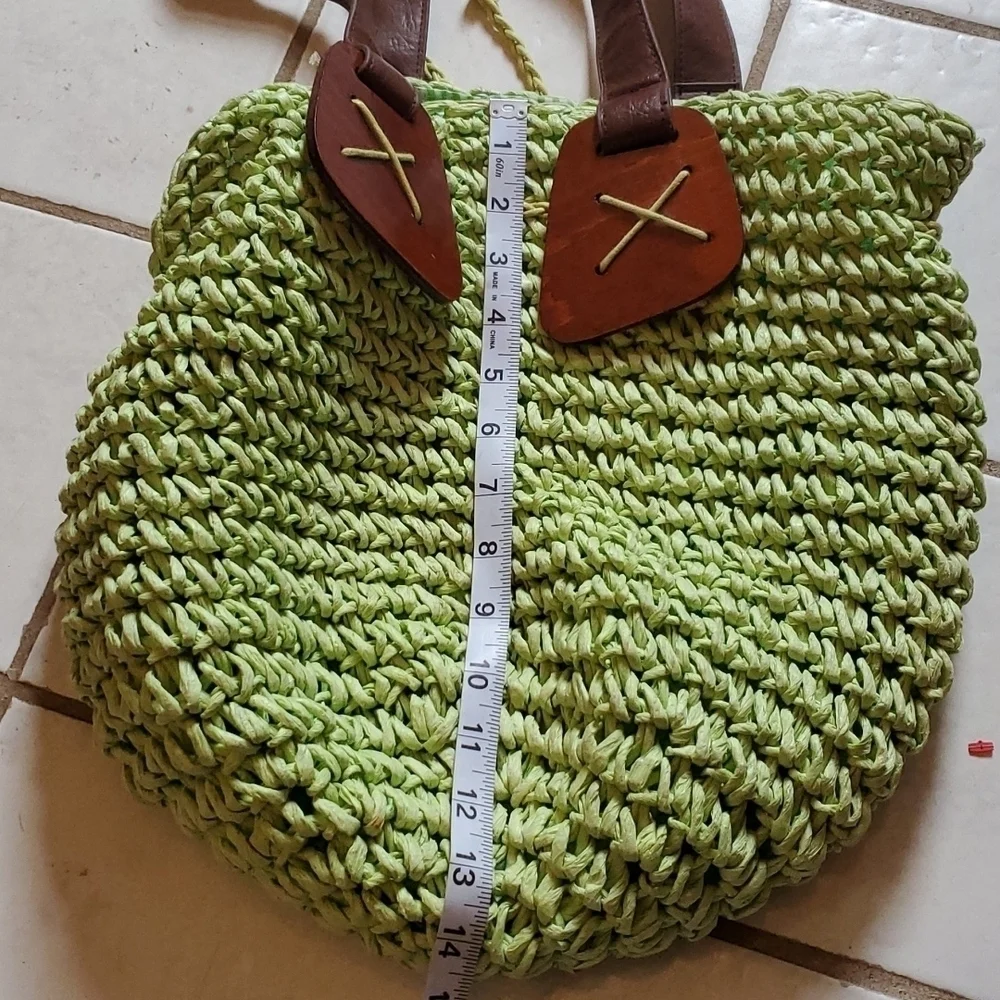 Retro 70s bag boho crepe paper green wood purse stripped bohemian purse …